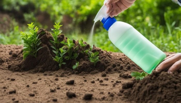 A person uses a homemade green cleaning spray on plants, illustrating the ease and effectiveness of eco-friendly solutions, challenging the myth that green cleaning is complicated.