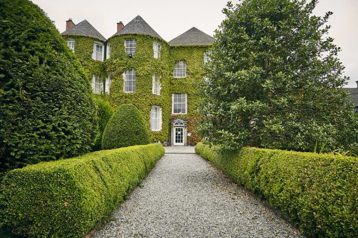 Handling Cleaning Challenges in Large Homes 3 A majestic manor house covered in ivy, with a manicured pathway, demonstrating the need for strategic cleaning techniques in large estate homes.