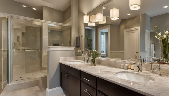 A beautifully designed luxury bathroom with elegant fixtures and a spacious shower, highlighting the need for specialized cleaning skills and care.