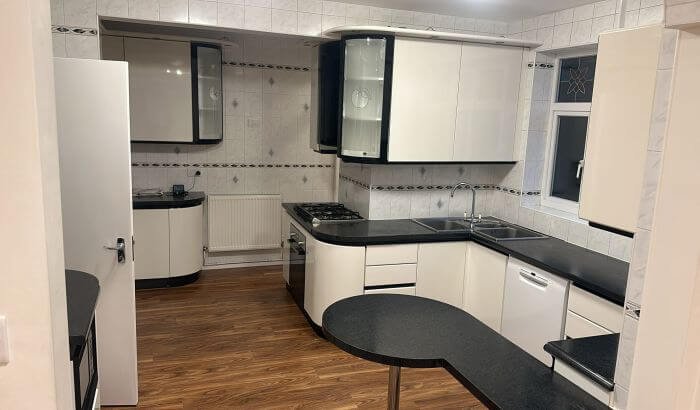 Immaculate modern kitchen after professional tenancy cleaning in Willesden, NW10, showcasing a spotless transformation from neglect.