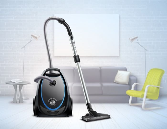 Modern vacuum cleaner in a stylish living room setup demonstrating proper maintenance and troubleshooting techniques