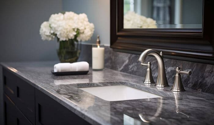 Elegant bathroom with a clean marble countertop, perfect for autumn deep cleaning tips to refresh your home for the season.