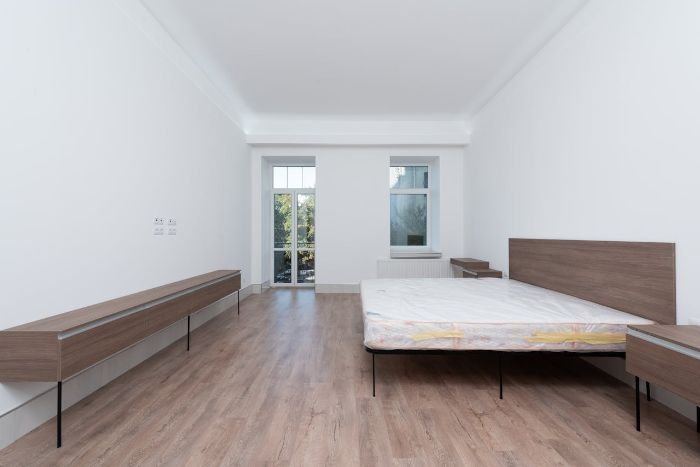 Empty bedroom featuring a mattress on a wooden bed frame, emphasizing how neglecting mattress cleaning can lead to reduced longevity and comfort due to stains and odors.