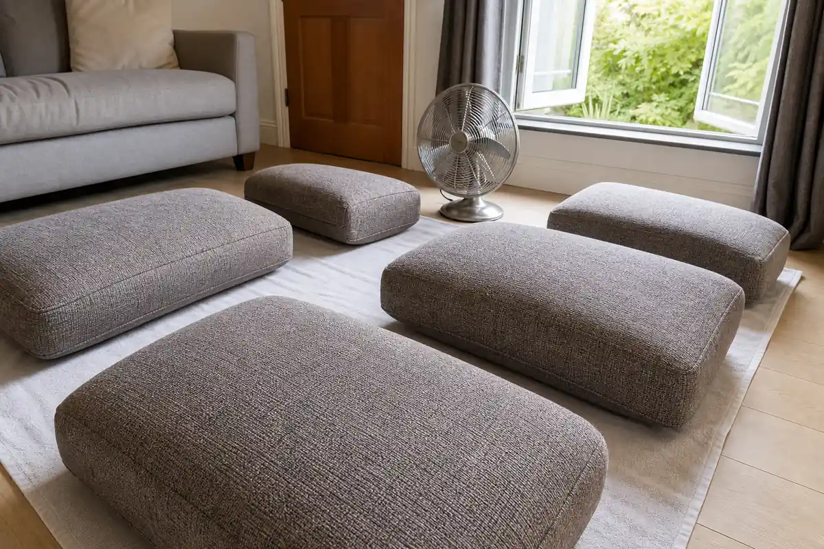 Best Way to Clean Sofa Fabric Safely 8 Air-drying sofa cushions with airflow after cleaning
