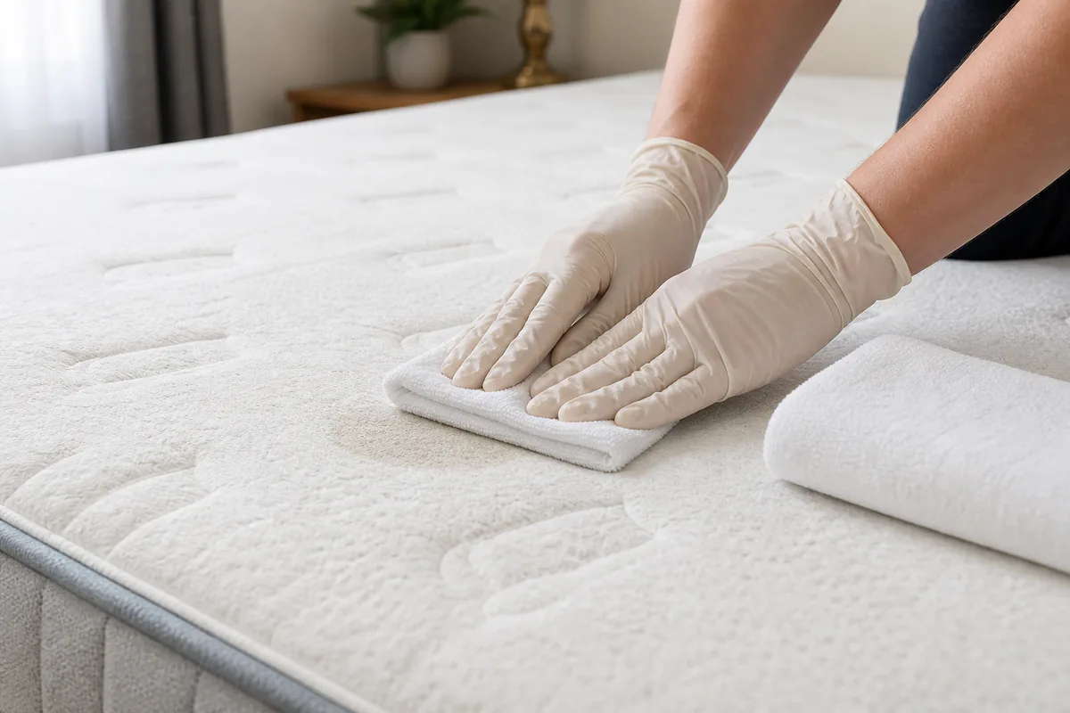 Best Way to Clean a Mattress: Stains, Urine and Safe Drying 6 Blotting a fresh mattress stain with a white cloth