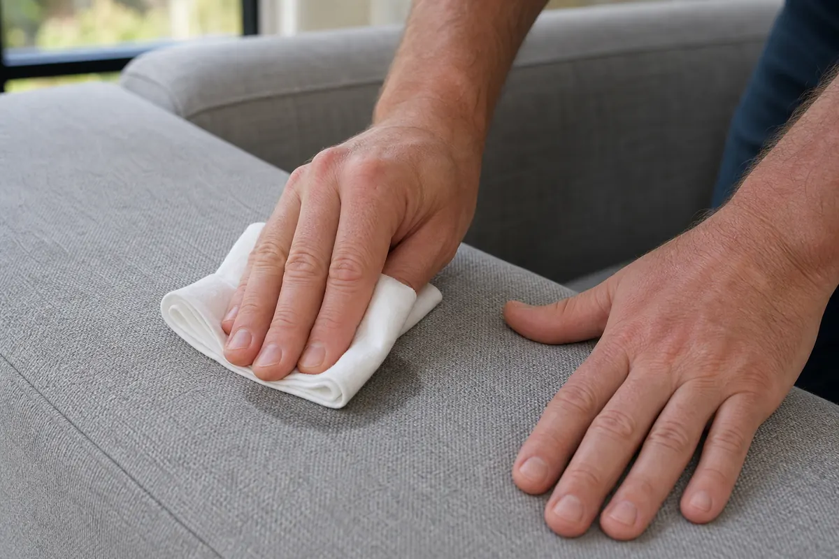 Best Way to Clean Sofa Fabric Safely 7 Blotting a small sofa stain with a clean white cloth