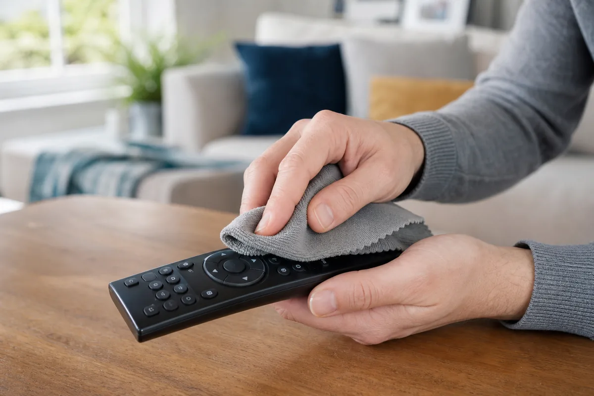Cleaning High Touch Surfaces: When Cleaning Is Enough 6 Cleaning a remote control carefully with a dry microfibre cloth