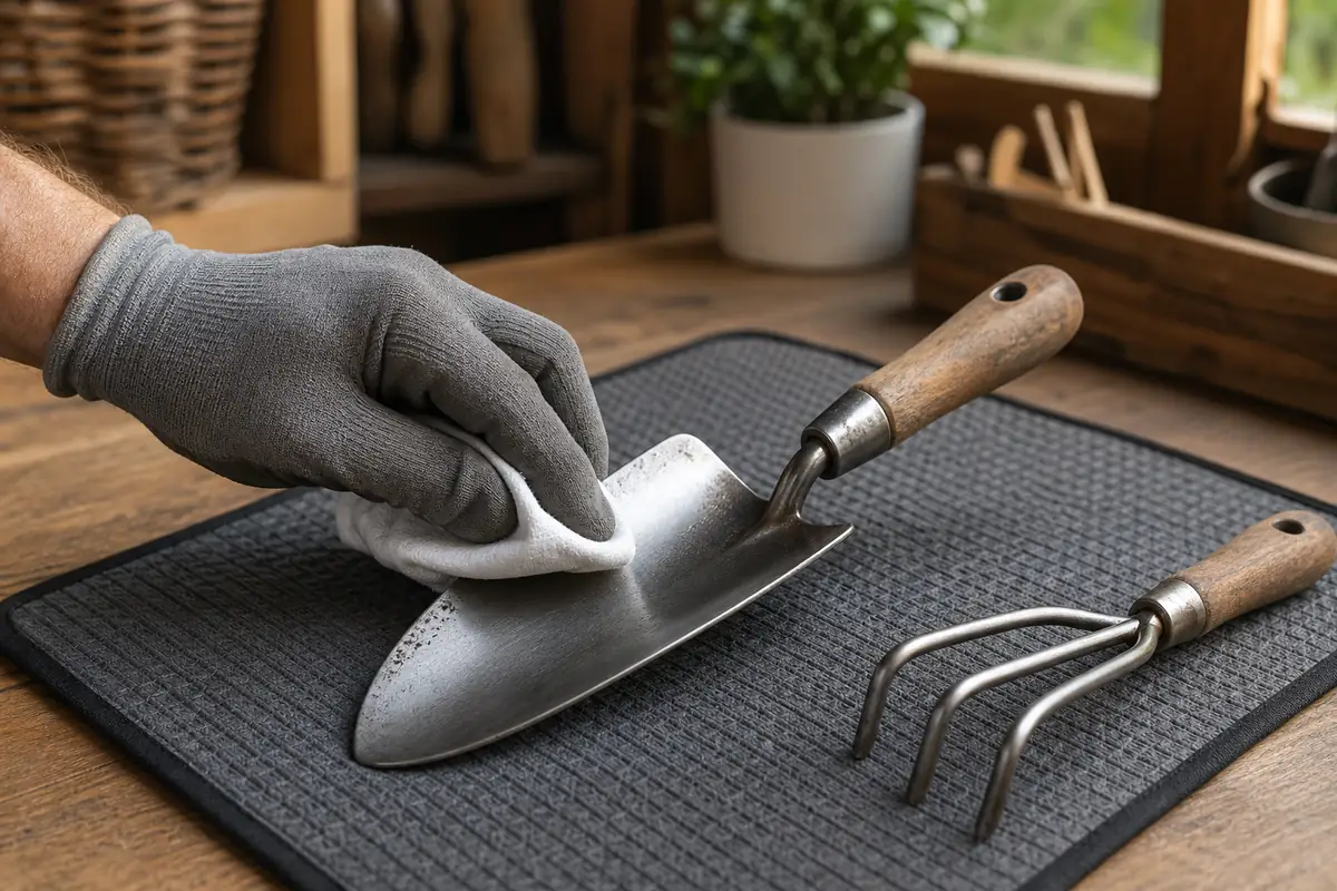 Clean Rust Off Metal: Safe Methods by Object, Finish and Rust Severity 6 Applying a thin protective oil film to a dry steel garden trowel