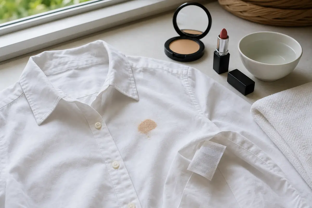 How to Get Makeup Out of Clothes: Foundation, Lipstick and Mascara 4 Checking a makeup-stained cotton shirt and its care label before treatment