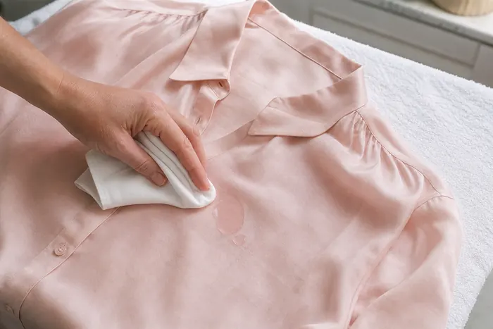How to Get Stains Out of Silk Safely 5 Clean white cloth blotting a fresh spill from a silk blouse
