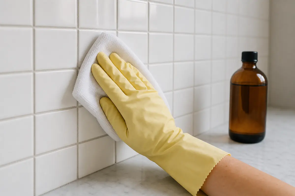 How to Clean with Hydrogen Peroxide Safely 6 Cleaning glazed bathroom tile before an optional peroxide treatment