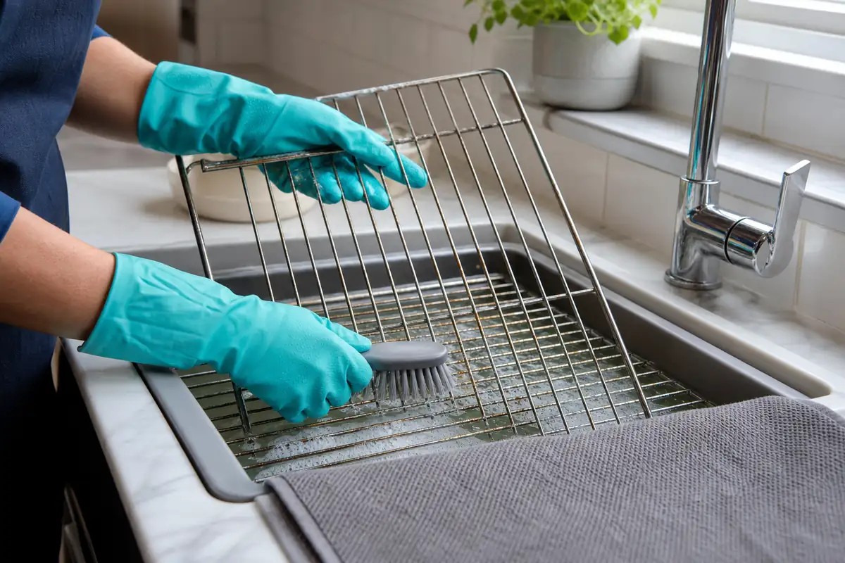 Oven Deep Clean: A Safe Step-by-Step Guide 5 Cleaning removable oven racks with warm soapy water and a non-scratch brush