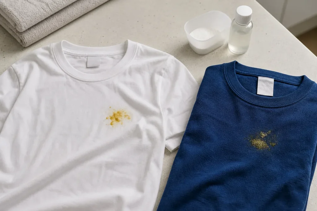 How to Remove Curry Stains with No-Nonsense Methods and Strategies 7 Curry stains on white and coloured cotton clothes before treatment