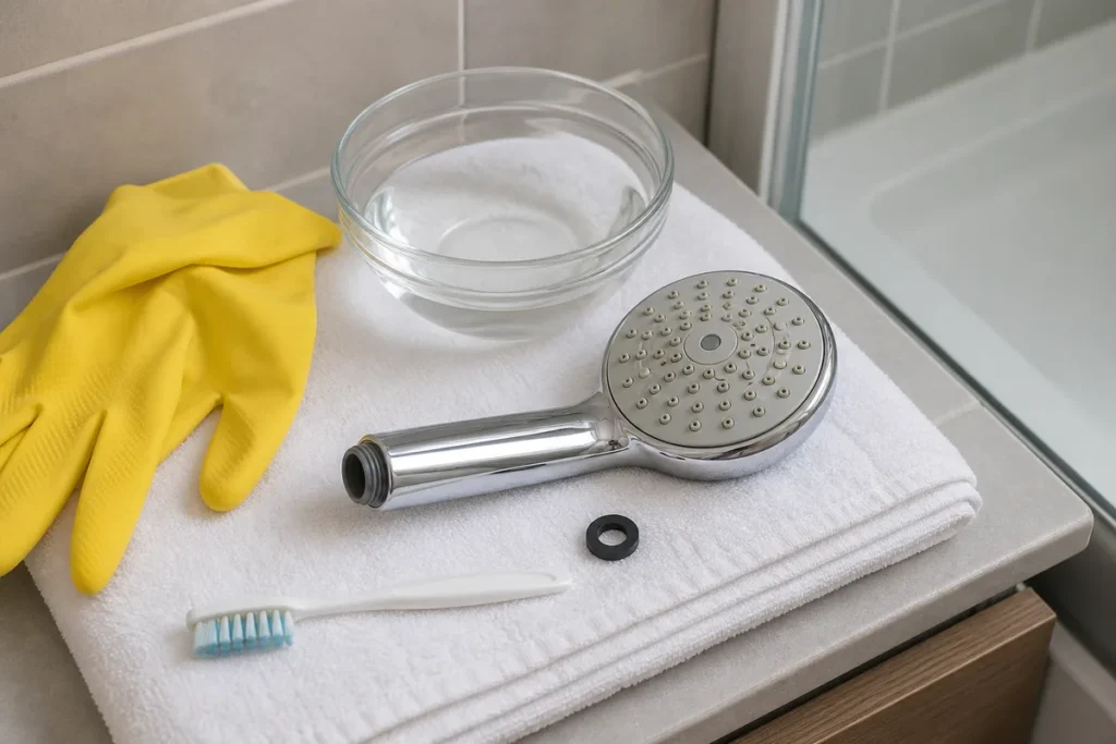 How to Clean Your Showerhead with White Vinegar 4 Removable shower head, sealing washer and soft brush prepared for descaling