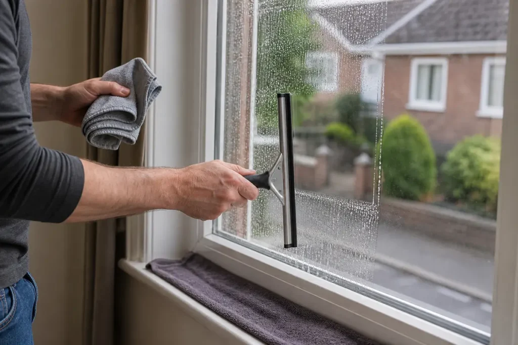 Homemade Window Cleaner: What Works and What Is Safe Around Children 6 Using a squeegee on reachable glass and wiping the blade between strokes