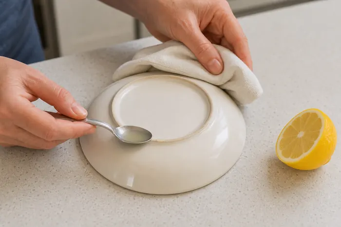 Natural Cleaning: What Works, What Does Not and What Is Safe 5 Testing a mild acidic cleaner on a hidden area of glazed ceramic
