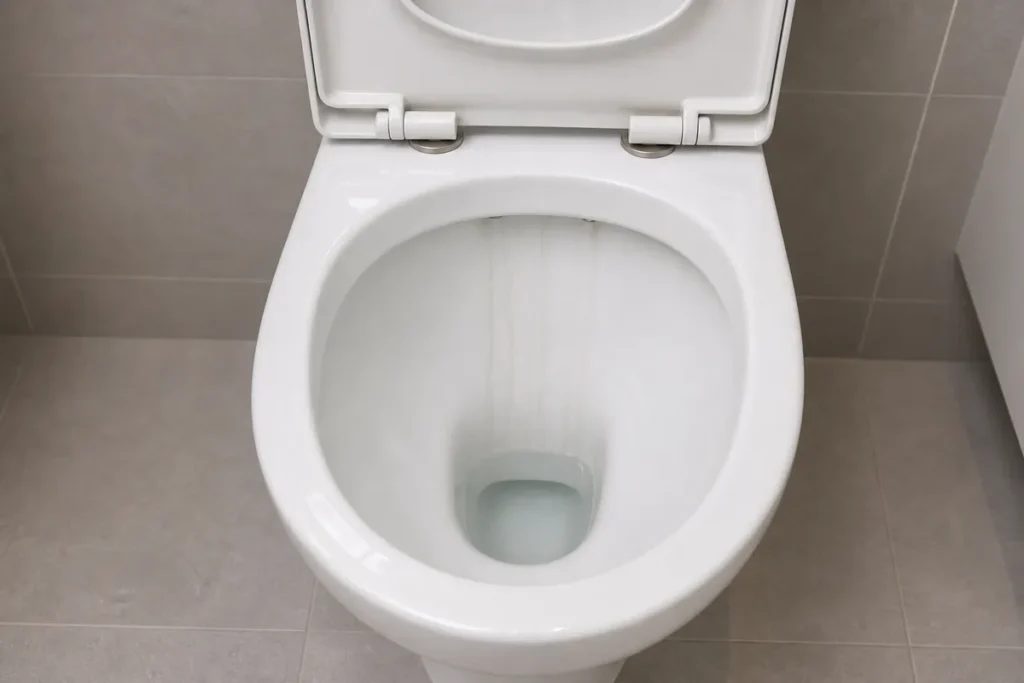 How to Remove Limescale from Your Toilet Bowl 4 Vertical limescale streaks inside a UK washdown toilet bowl