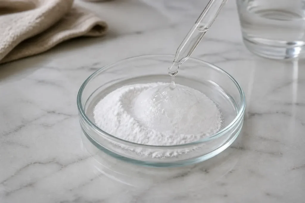 Is Mixing Baking Soda and White Vinegar Effective for Cleaning? 3 White vinegar reacting with bicarbonate of soda in a glass dish