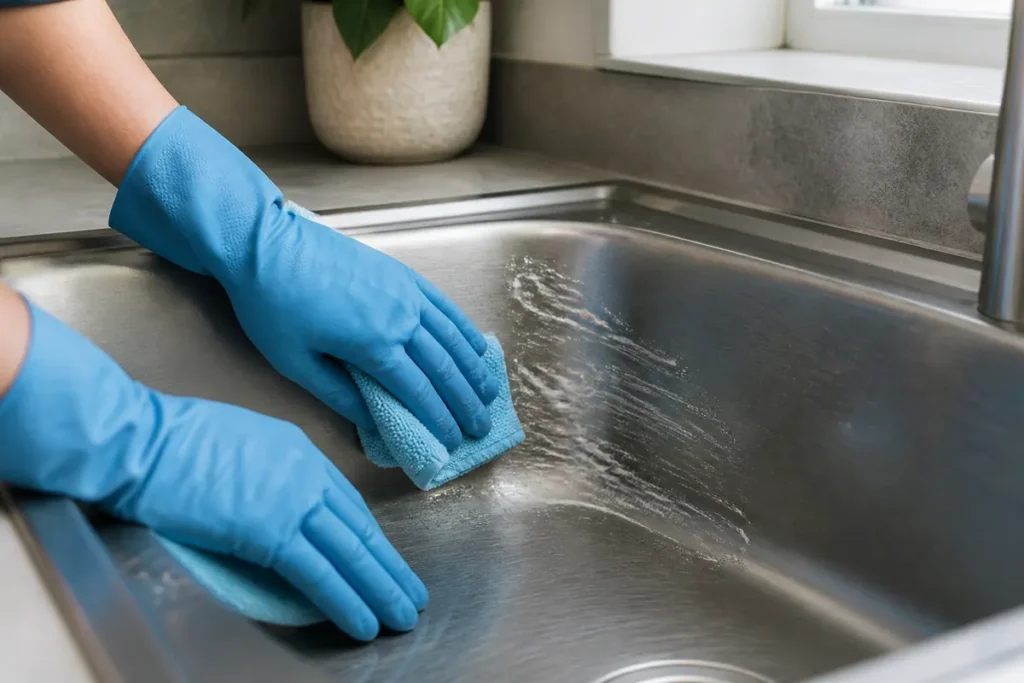 10 Surprising Ways to Use Baking Soda for a Sparkling Clean Home 7 Bicarbonate paste wiped gently along the grain of a stainless steel sink