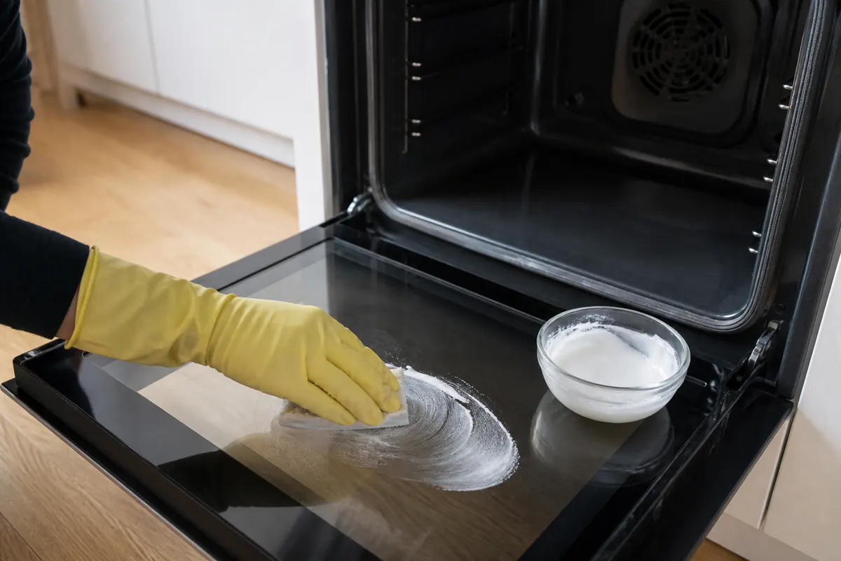 How to Clean Your Oven Using Lemons 4 Bicarbonate paste applied gently to cool oven door glass with a soft sponge