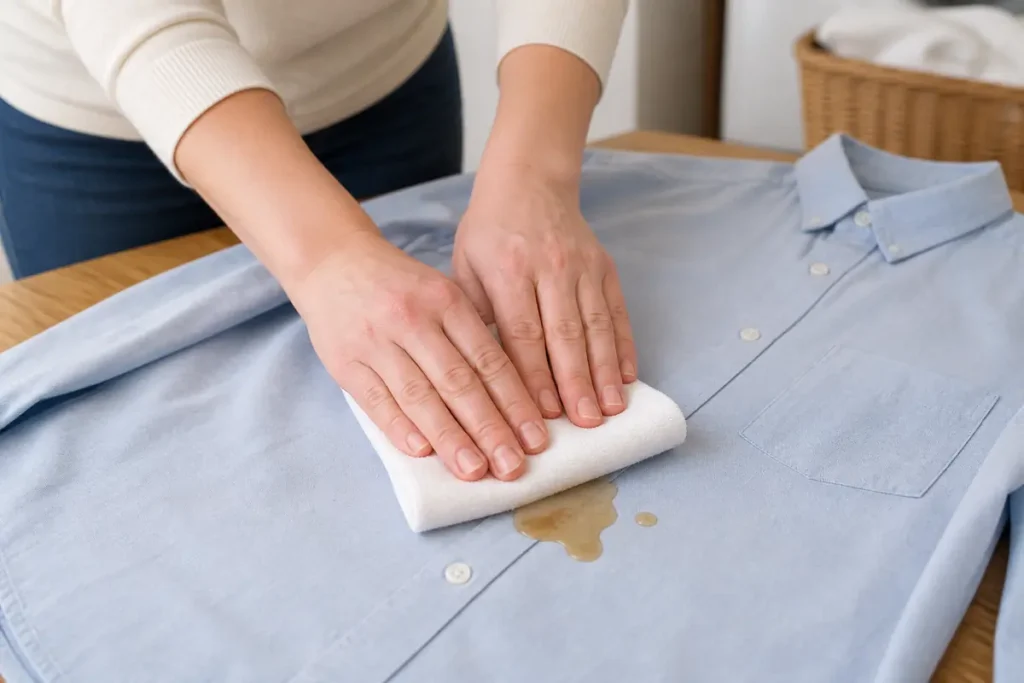 How to Remove Stains from Clothes and Fabrics 4 Fresh drink stain blotted from a cotton shirt without rubbing