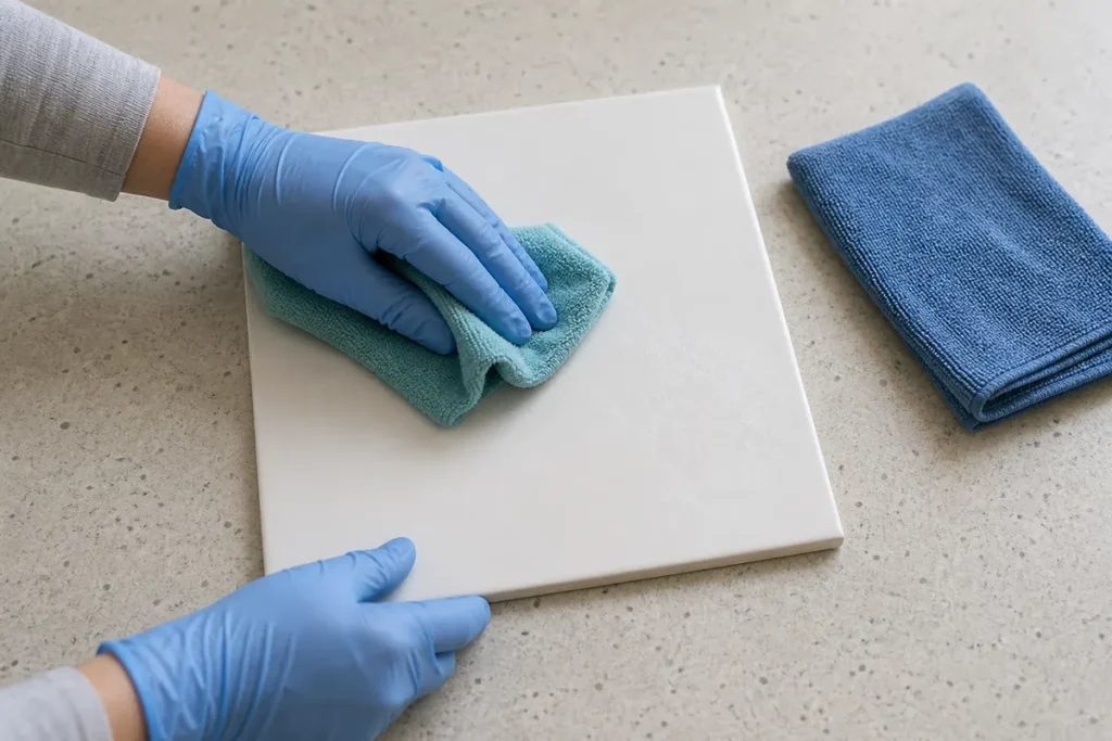 10 Surprising Ways to Use Baking Soda for a Sparkling Clean Home 8 Bicarbonate residue removed from a glazed ceramic test tile before drying